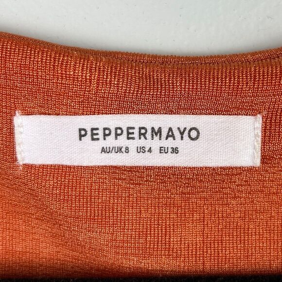 PepperMayo Cora Mini Dress Long Sleeve Bodycon Cut Outs Ruched Ring Tie Orange 4 - Picture 10 of 13